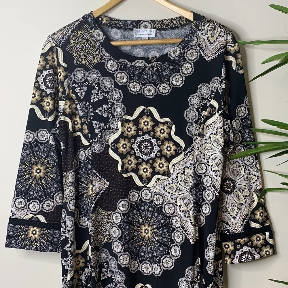 Signature Robbie Bee | Navy Pocket Round Neck Graphic Print Dress L - Picture 2 of 16